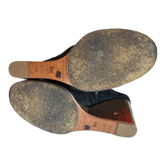 Rebecca Sanver Black Suede Booties Sz 6.5 Amber Lucite Heels Anthropologie EUC - Picture 10 of 12